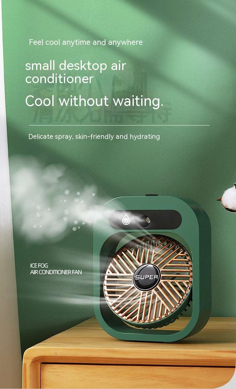 Air Conditioner Ice Mist Little Desktop Blowing Electric Fan with USB Charging - ChoreGirl