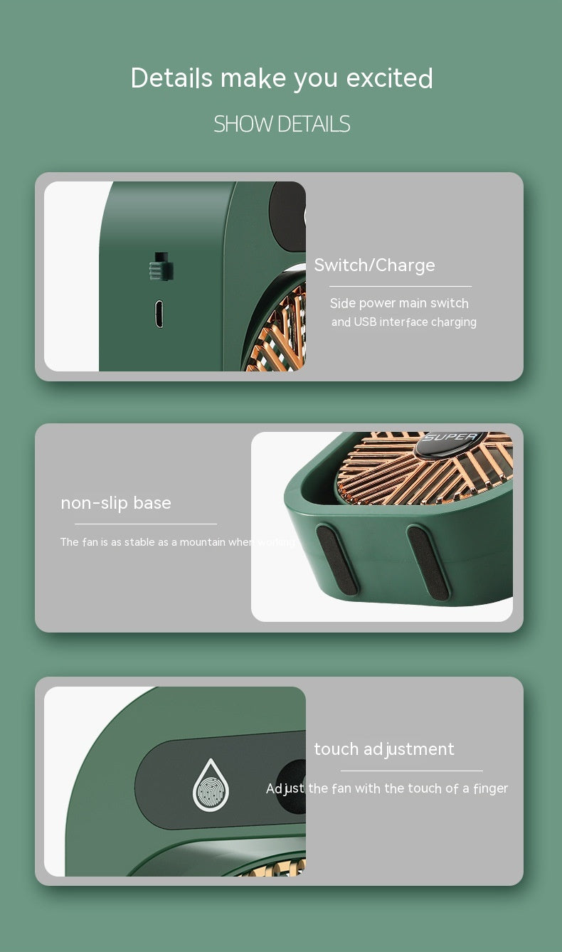 Air Conditioner Ice Mist Little Desktop Blowing Electric Fan with USB Charging - ChoreGirl