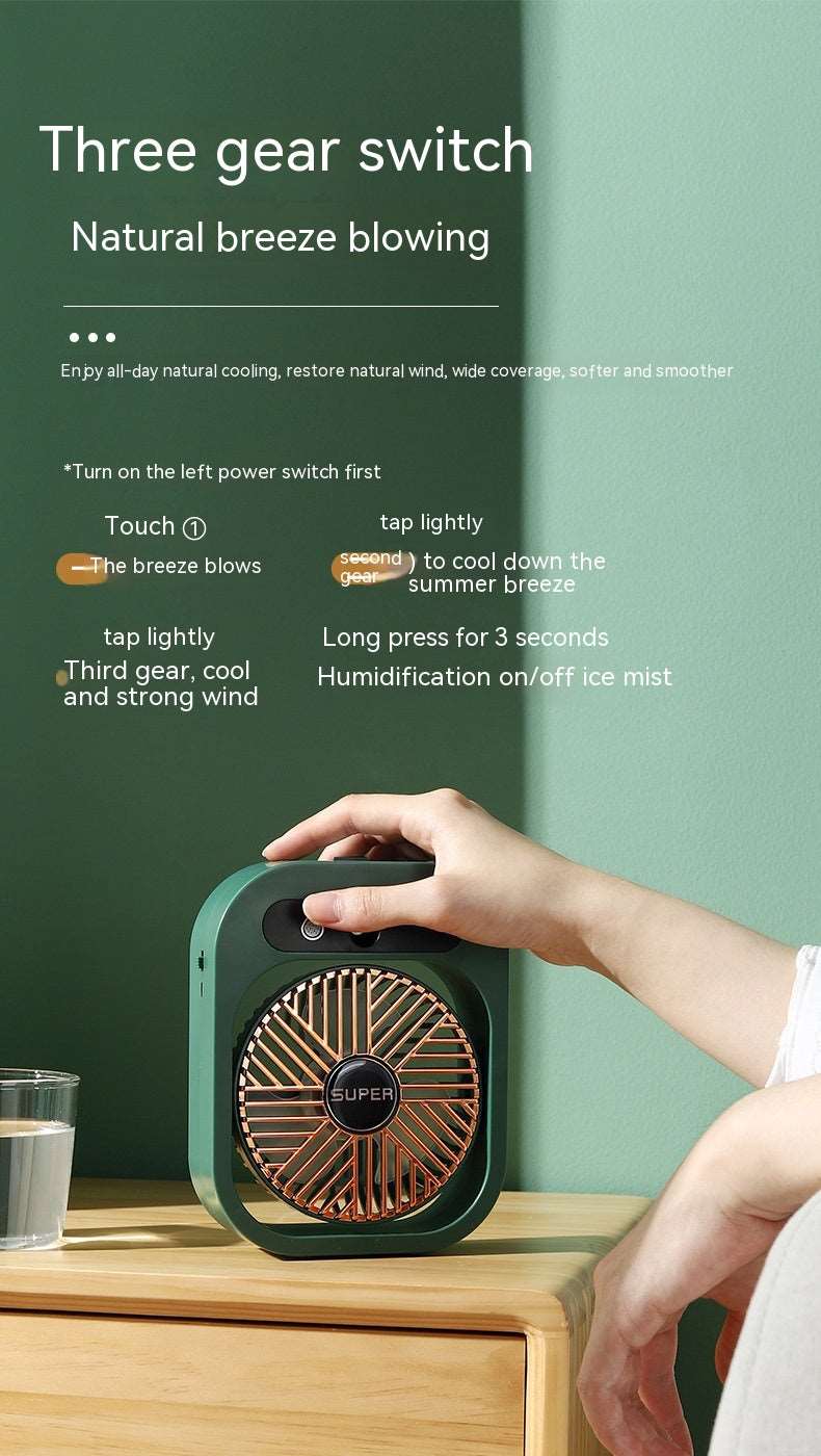 Air Conditioner Ice Mist Little Desktop Blowing Electric Fan with USB Charging - ChoreGirl