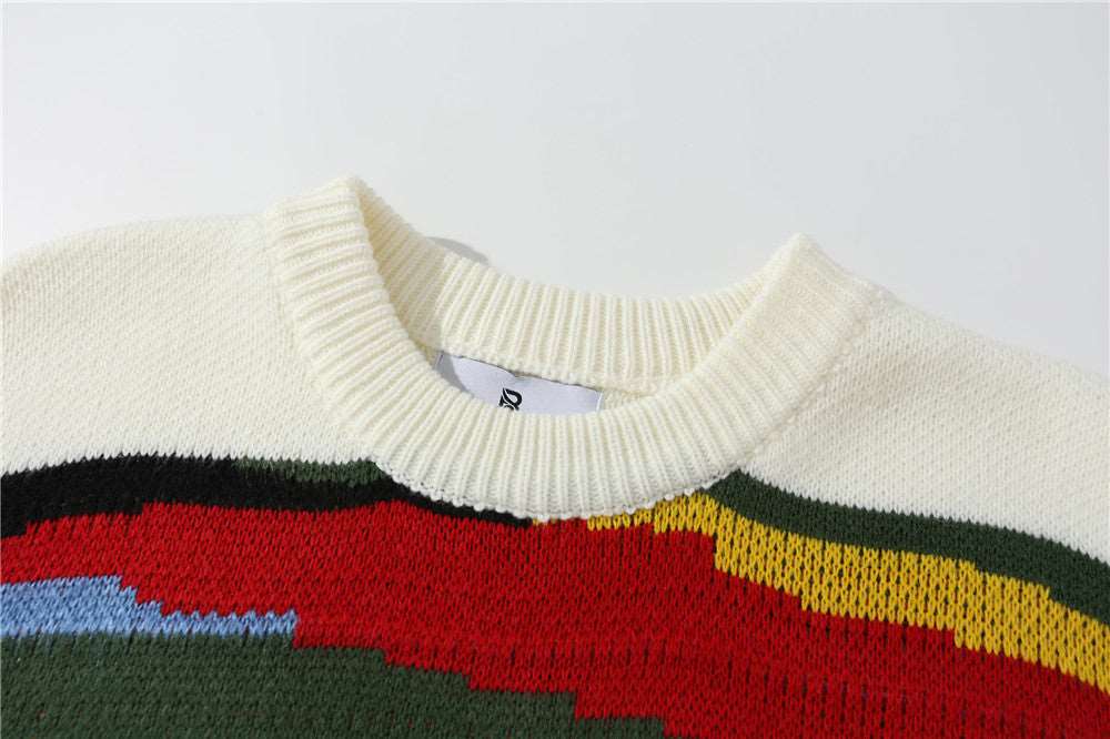 Men's Contrast Color Striped Knitted Jumper - ChoreGirl