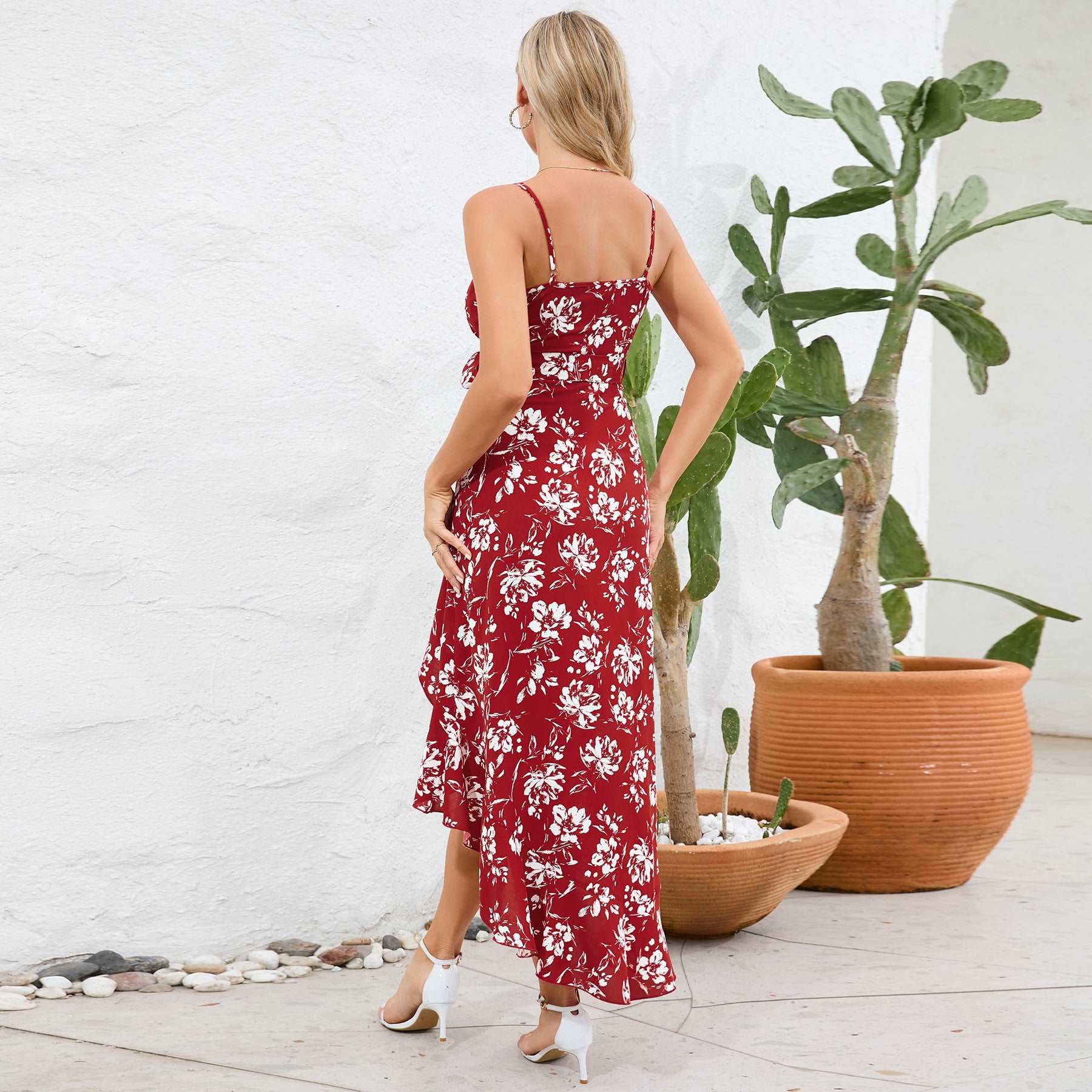 Women's Irregular Cut Floral Strap Dress - ChoreGirl