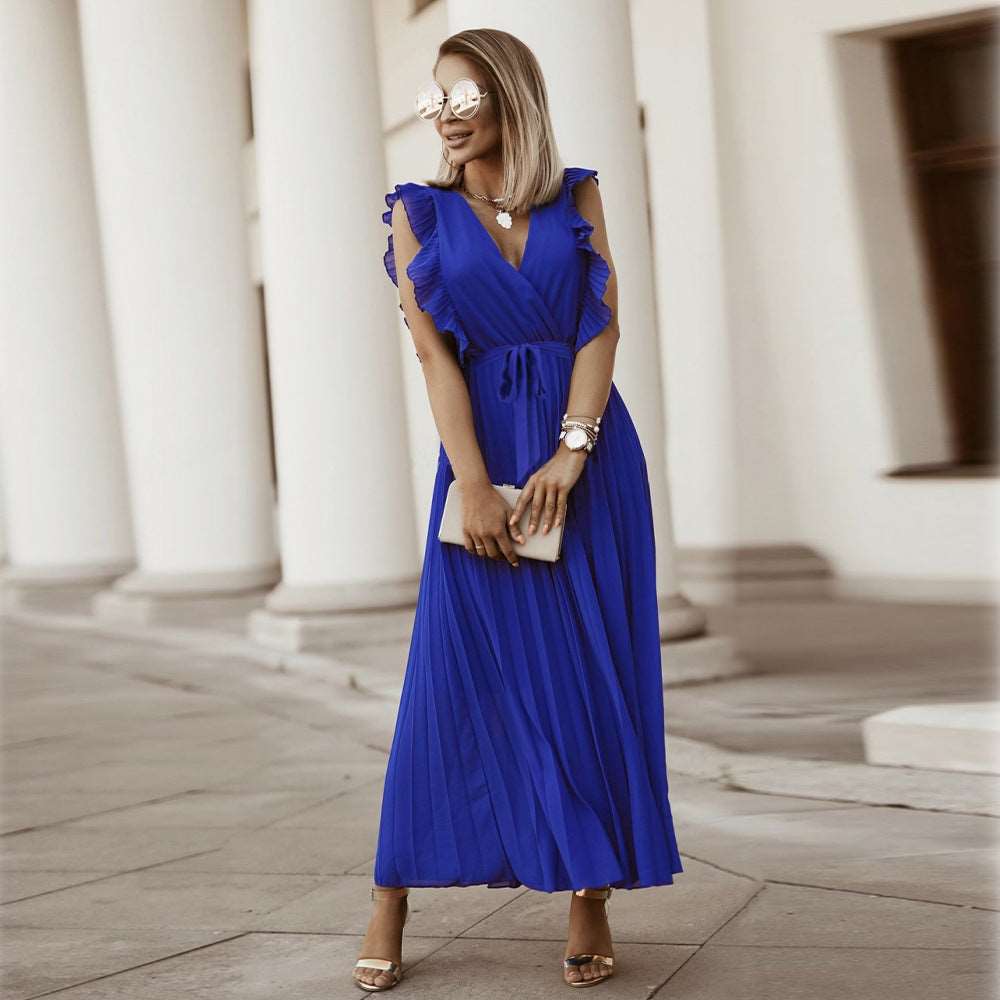 Women's Elegant Ruffle Sleeve Slim Fit Chiffon Dress - ChoreGirl
