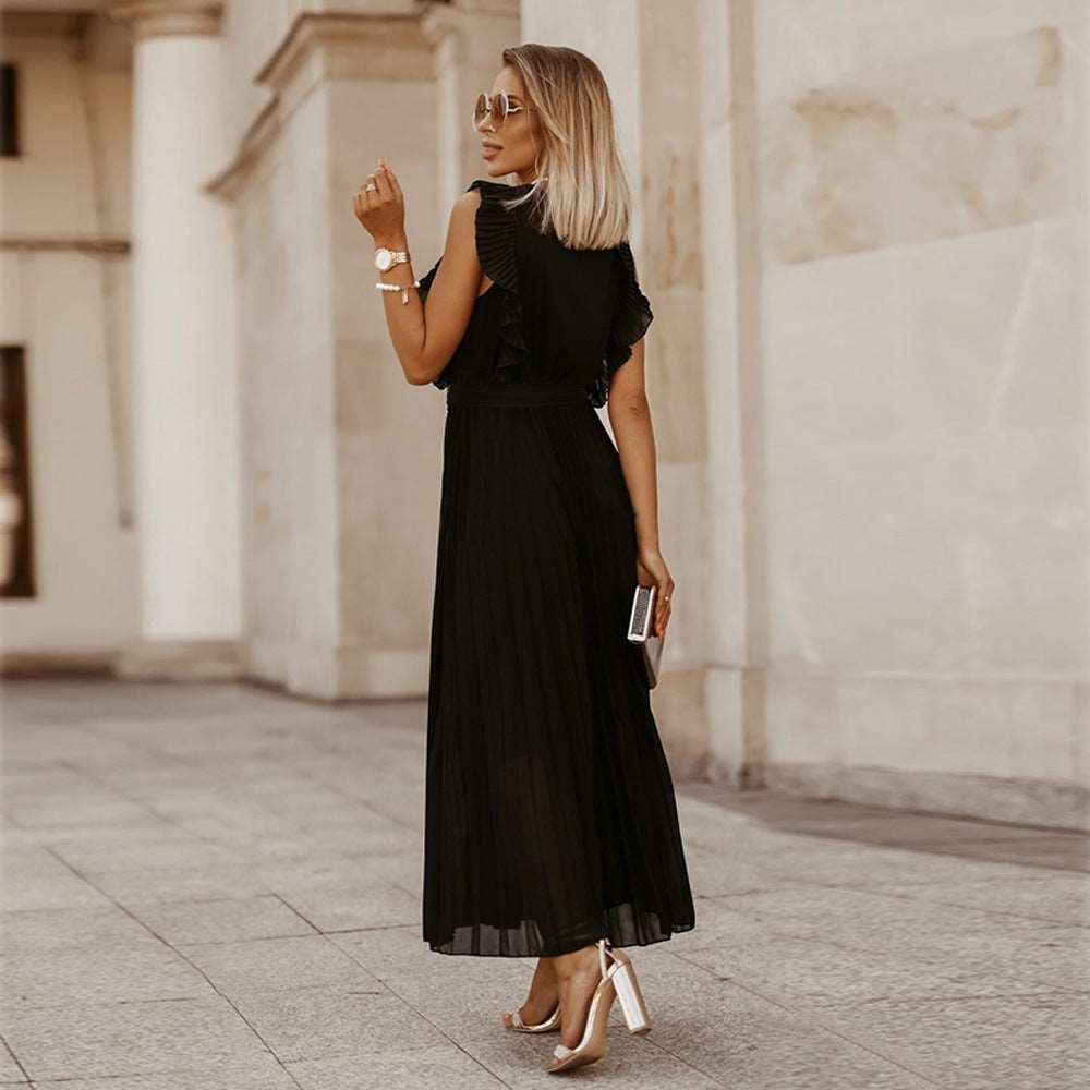 Women's Elegant Ruffle Sleeve Slim Fit Chiffon Dress - ChoreGirl
