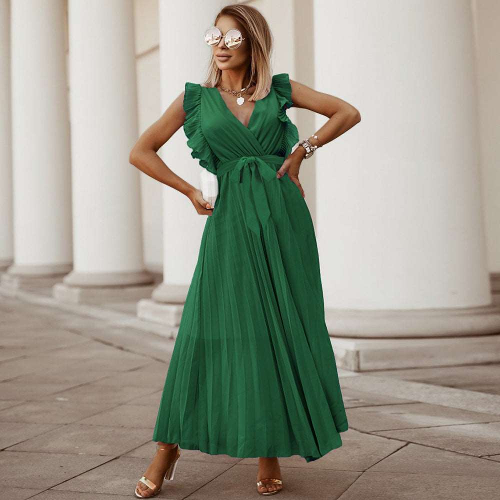 Women's Elegant Ruffle Sleeve Slim Fit Chiffon Dress - ChoreGirl