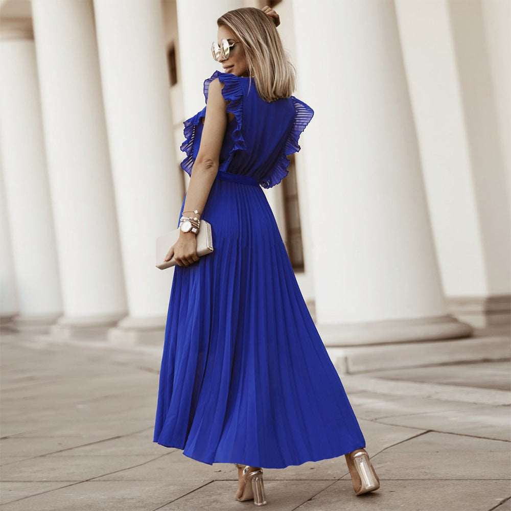 Women's Elegant Ruffle Sleeve Slim Fit Chiffon Dress - ChoreGirl