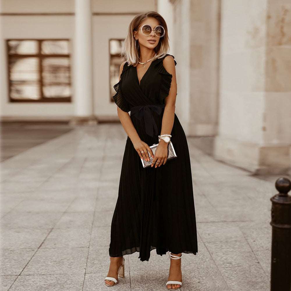 Women's Elegant Ruffle Sleeve Slim Fit Chiffon Dress - ChoreGirl