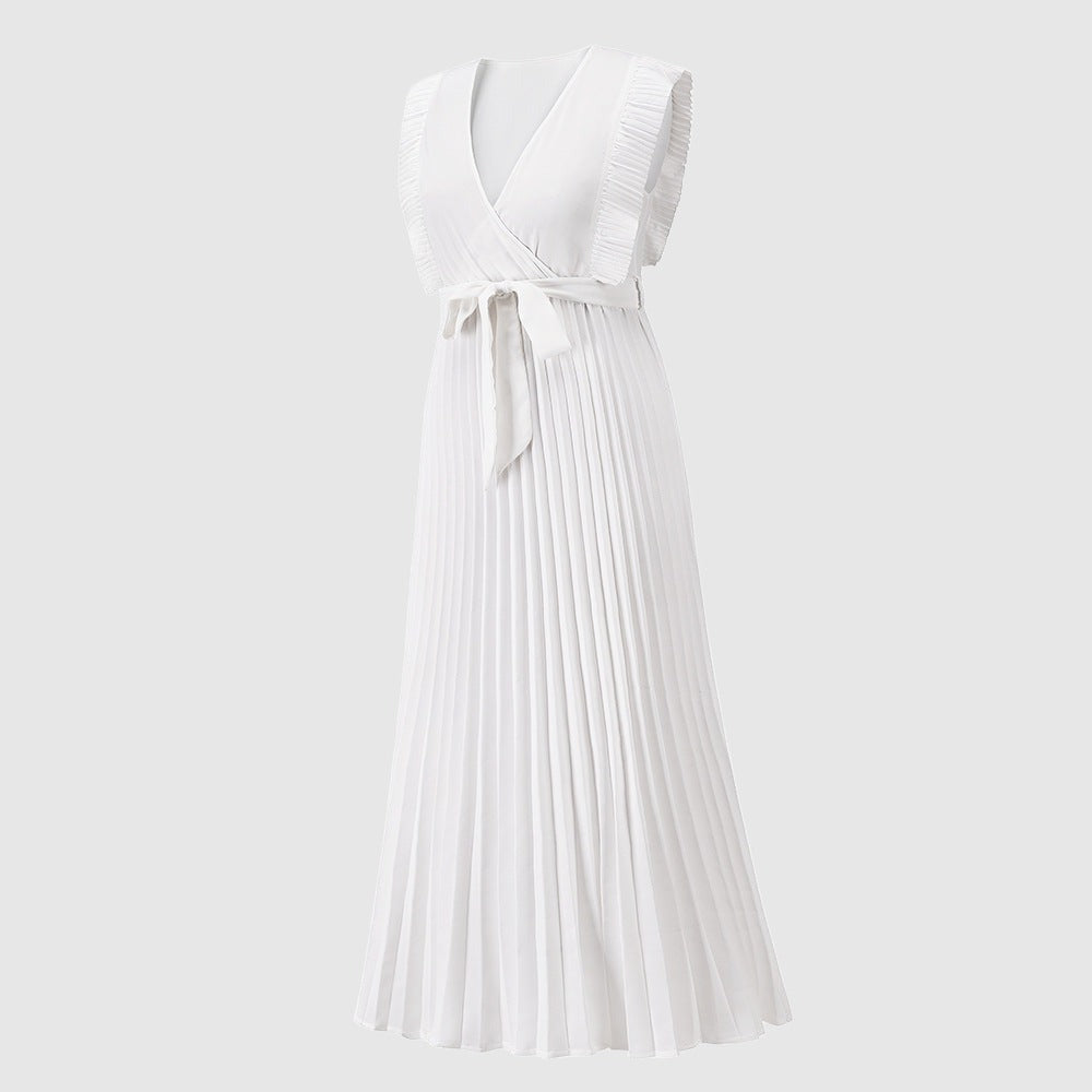 Women's Elegant Ruffle Sleeve Slim Fit Chiffon Dress - ChoreGirl