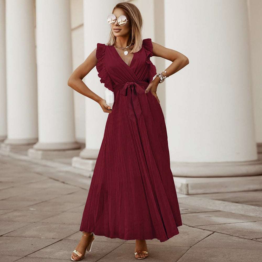 Women's Elegant Ruffle Sleeve Slim Fit Chiffon Dress - ChoreGirl