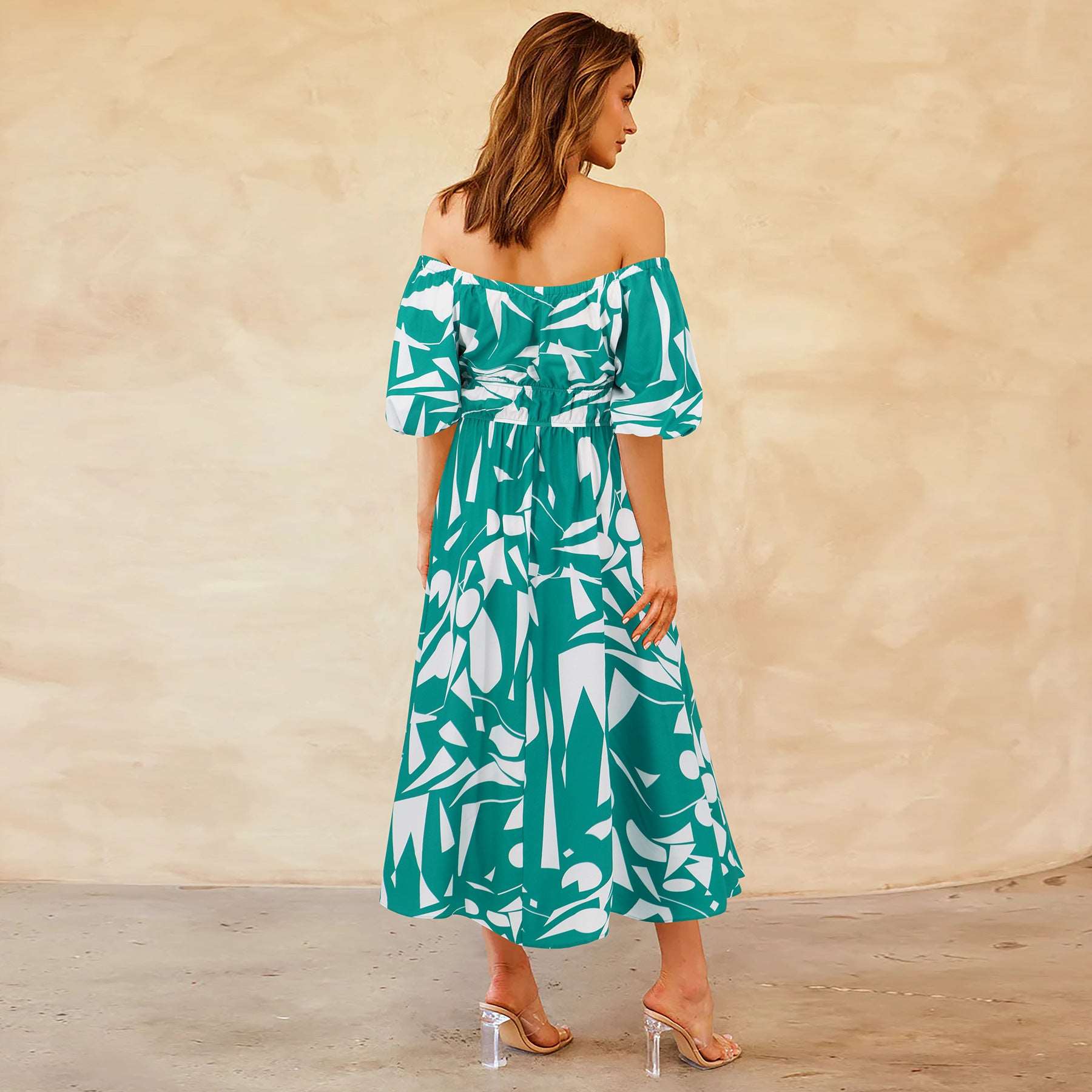 Women's Casual Off-shoulder Bubble Sleeve Large Swing Dress - ChoreGirl