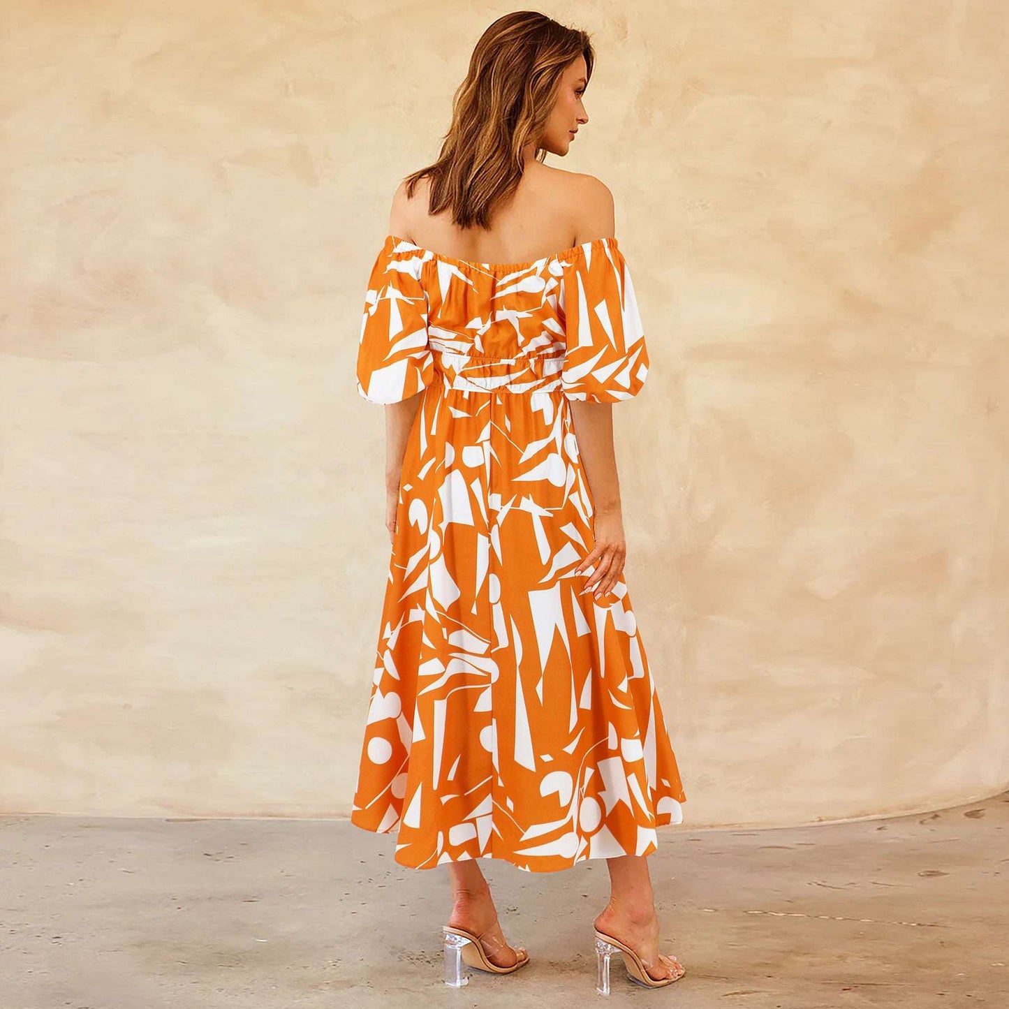 Women's Casual Off-shoulder Bubble Sleeve Large Swing Dress - ChoreGirl