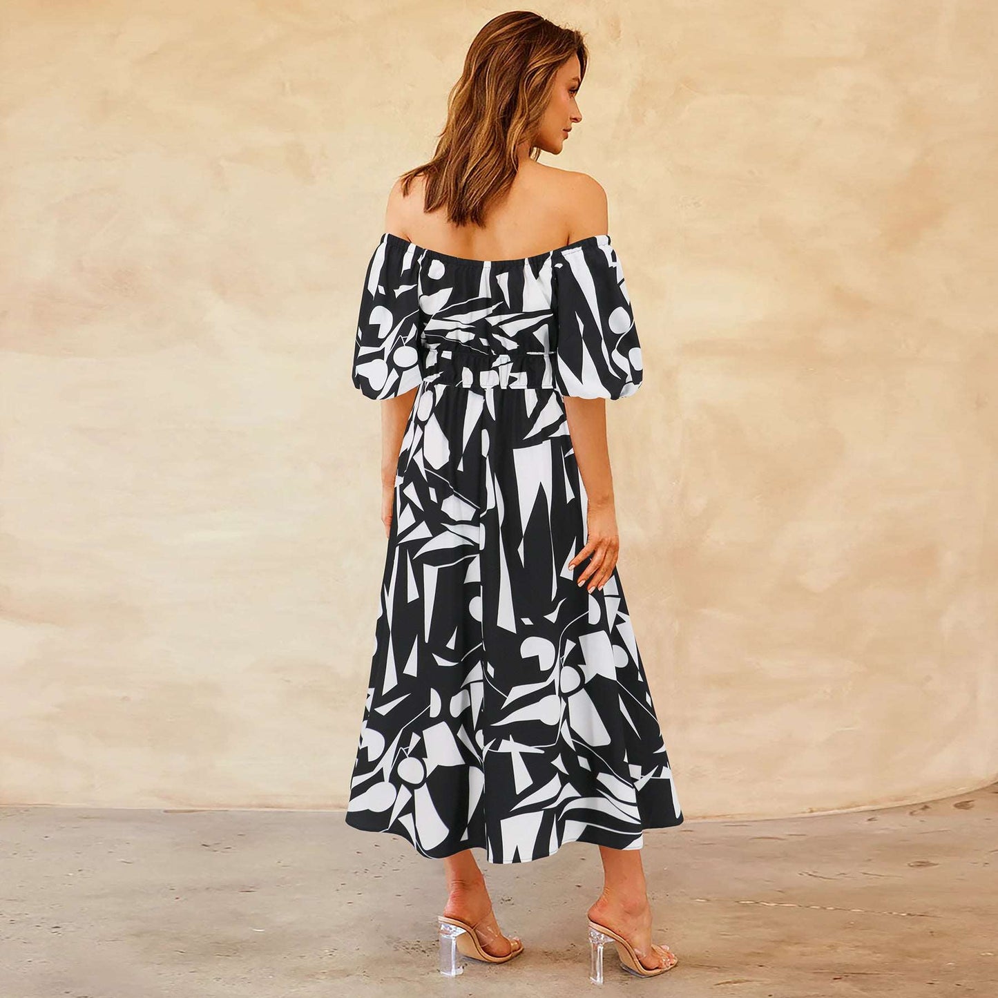 Women's Casual Off-shoulder Bubble Sleeve Large Swing Dress - ChoreGirl