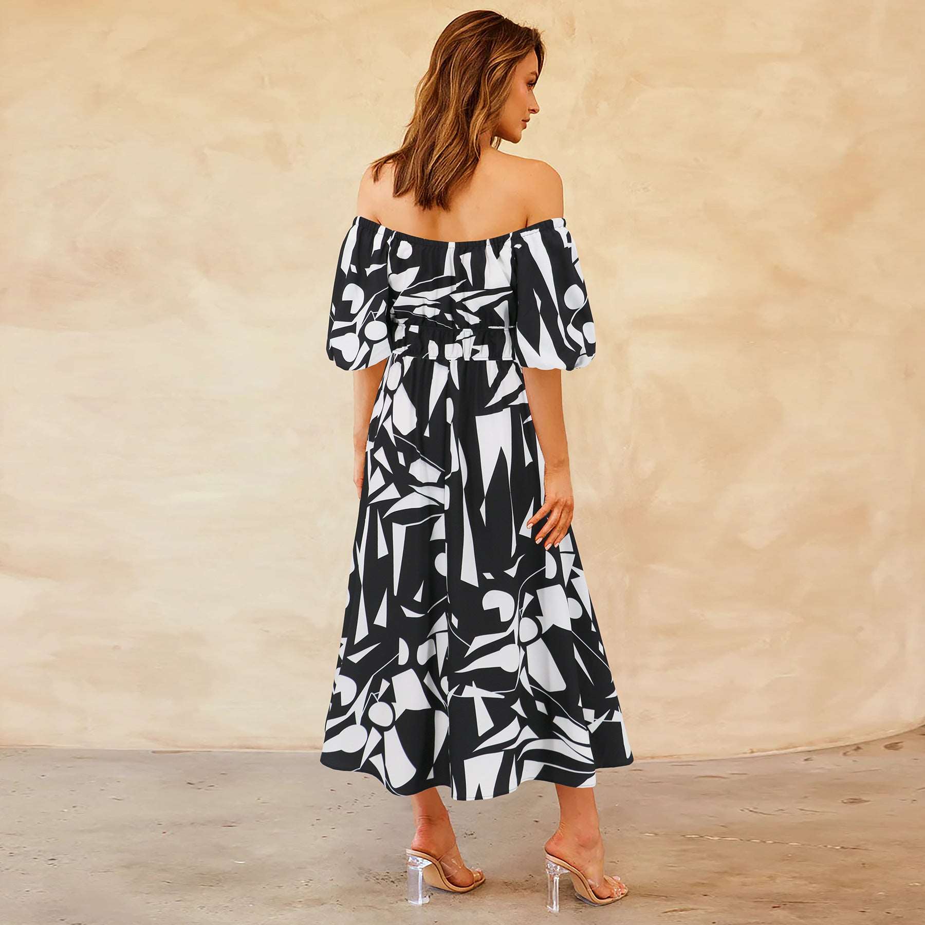 Women's Casual Off-shoulder Bubble Sleeve Large Swing Dress - ChoreGirl