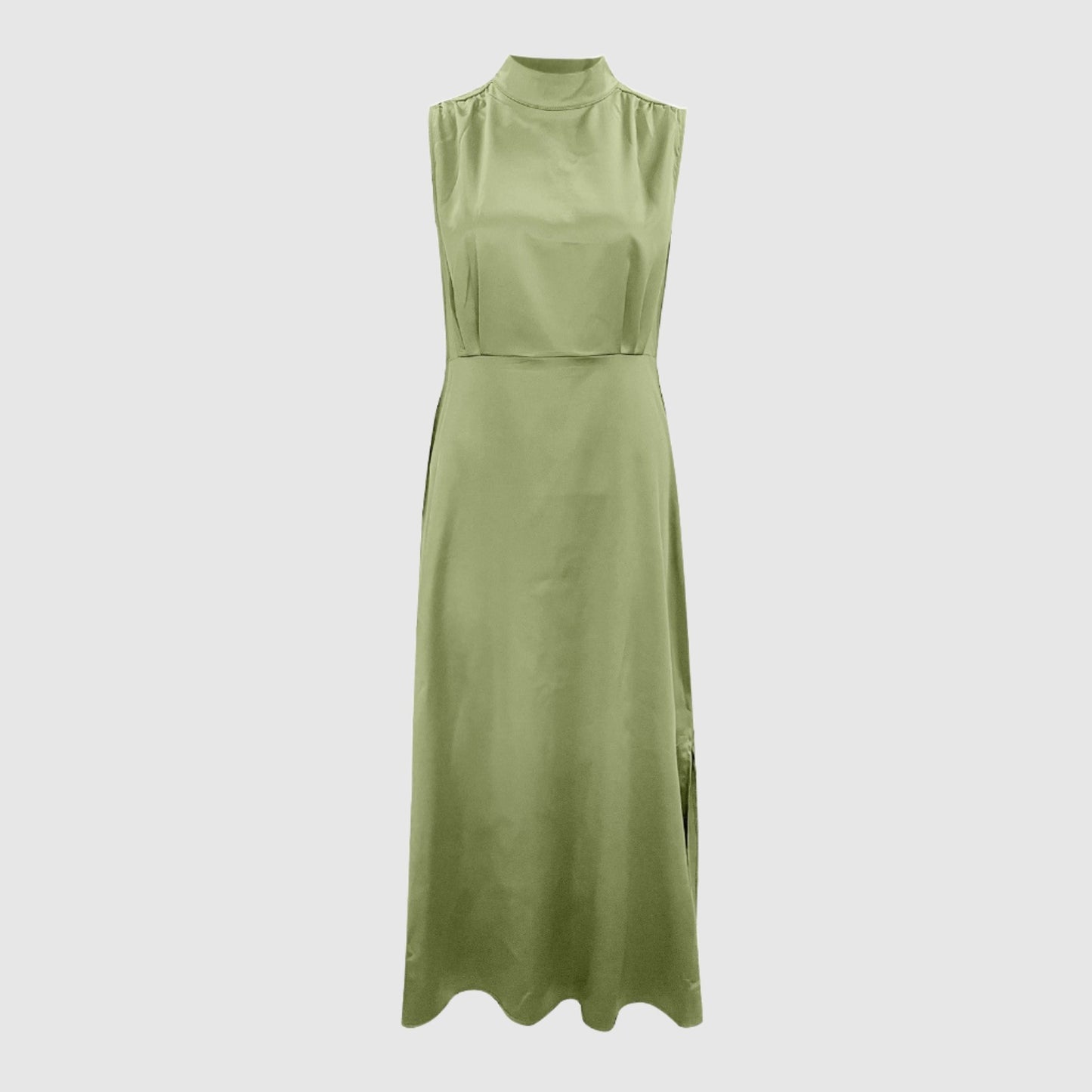 Women's Elegant Satin Stand Collar Long Dress - ChoreGirl