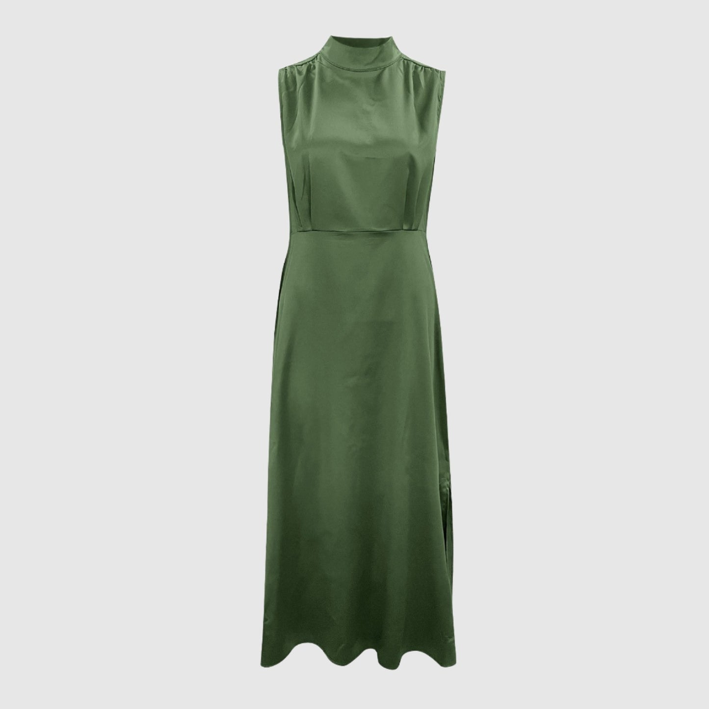 Women's Elegant Satin Stand Collar Long Dress - ChoreGirl