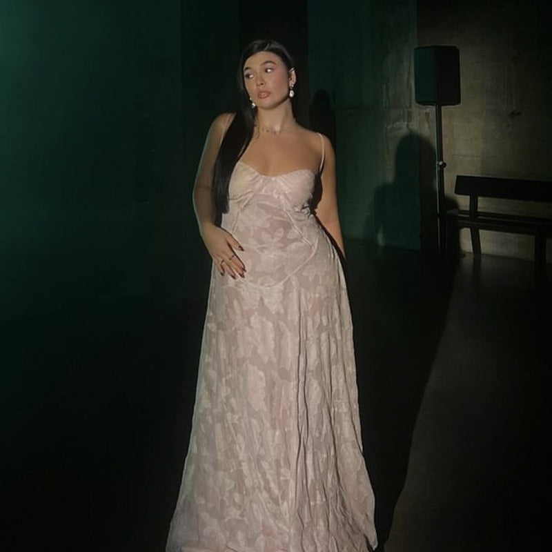 Women's "Dare Yourself" Elegant Embroidered Slim See-through Strap Dress - ChoreGirl