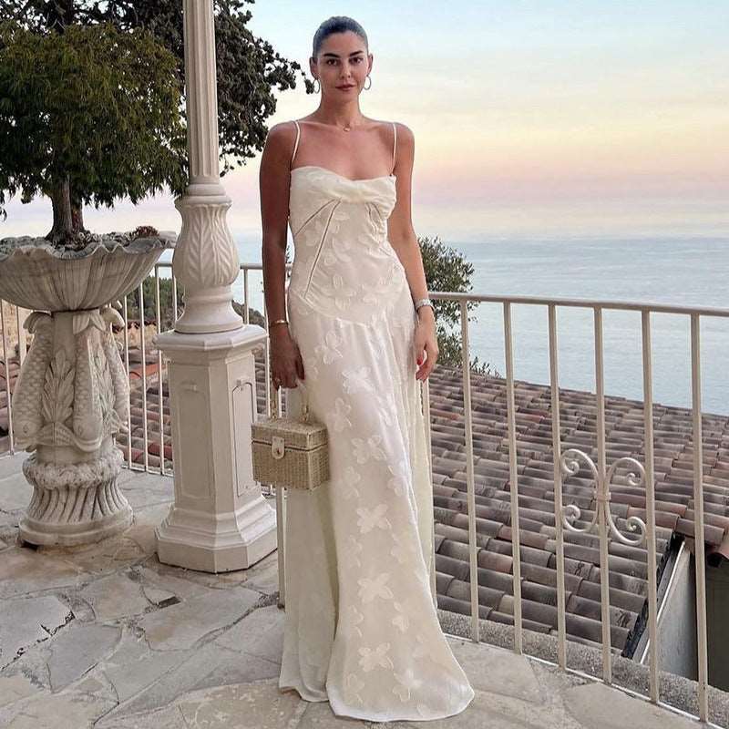 Women's "Dare Yourself" Elegant Embroidered Slim See-through Strap Dress - ChoreGirl