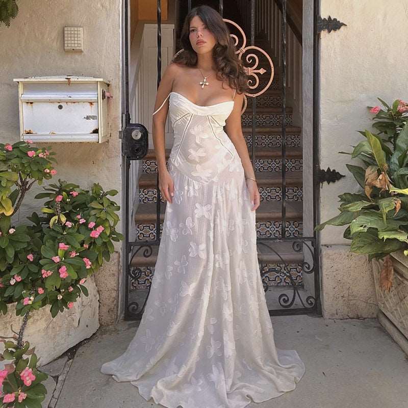 Women's "Dare Yourself" Elegant Embroidered Slim See-through Strap Dress - ChoreGirl