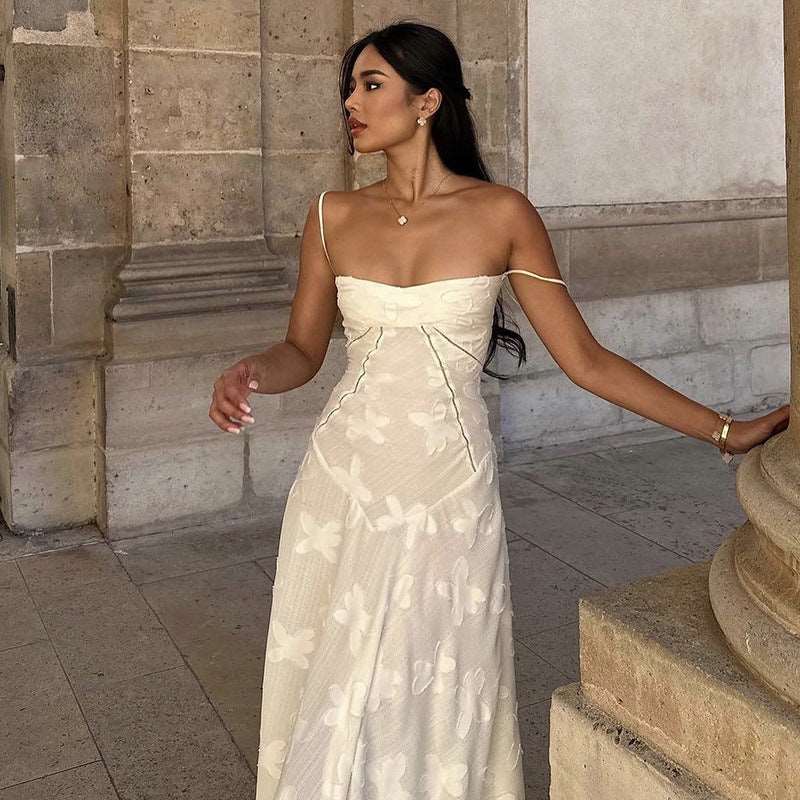 Women's "Dare Yourself" Elegant Embroidered Slim See-through Strap Dress - ChoreGirl