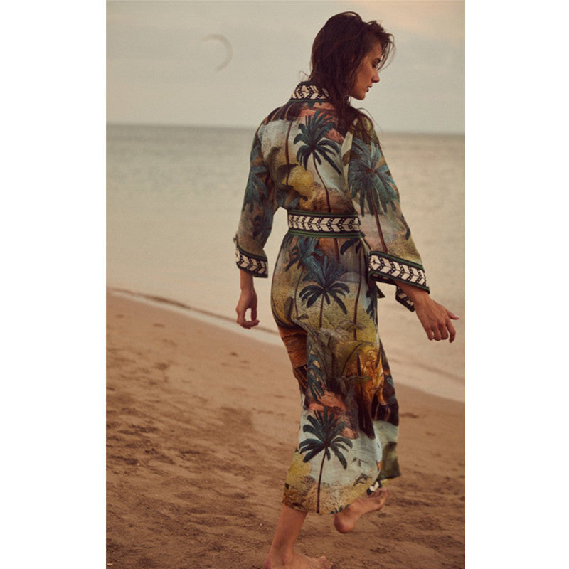 Women's Long Sleeve Loose Bikini Cover Up Beach Robe - ChoreGirl