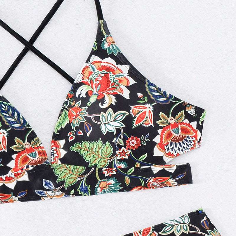 Women's Floral Tie-neck Triangle Two-piece Swimsuit - ChoreGirl