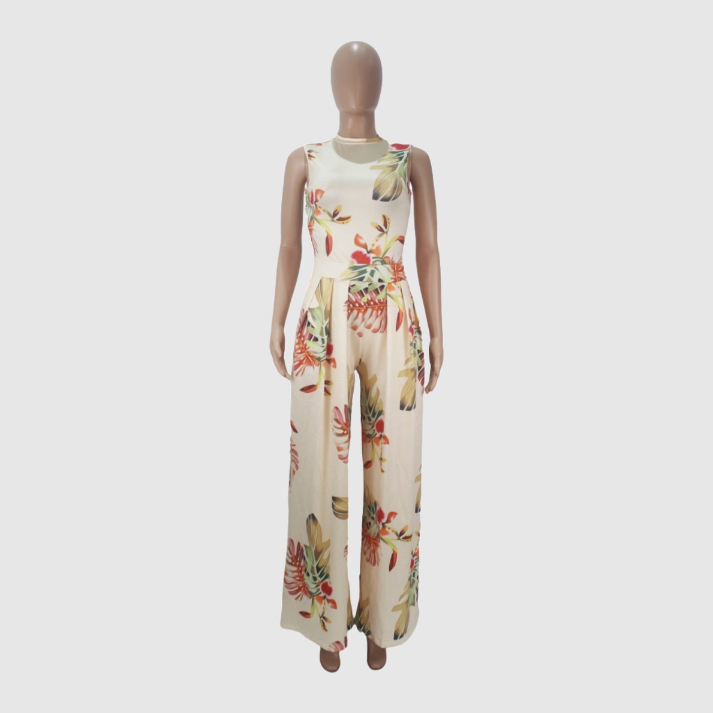 Women's Colorful Pattern Print Sleeveless Wide Leg Pants and Bodysuit Outfit Set - ChoreGirl
