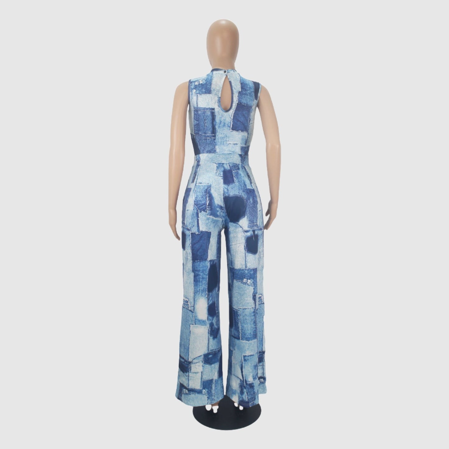 Women's Colorful Pattern Print Sleeveless Wide Leg Pants and Bodysuit Outfit Set - ChoreGirl