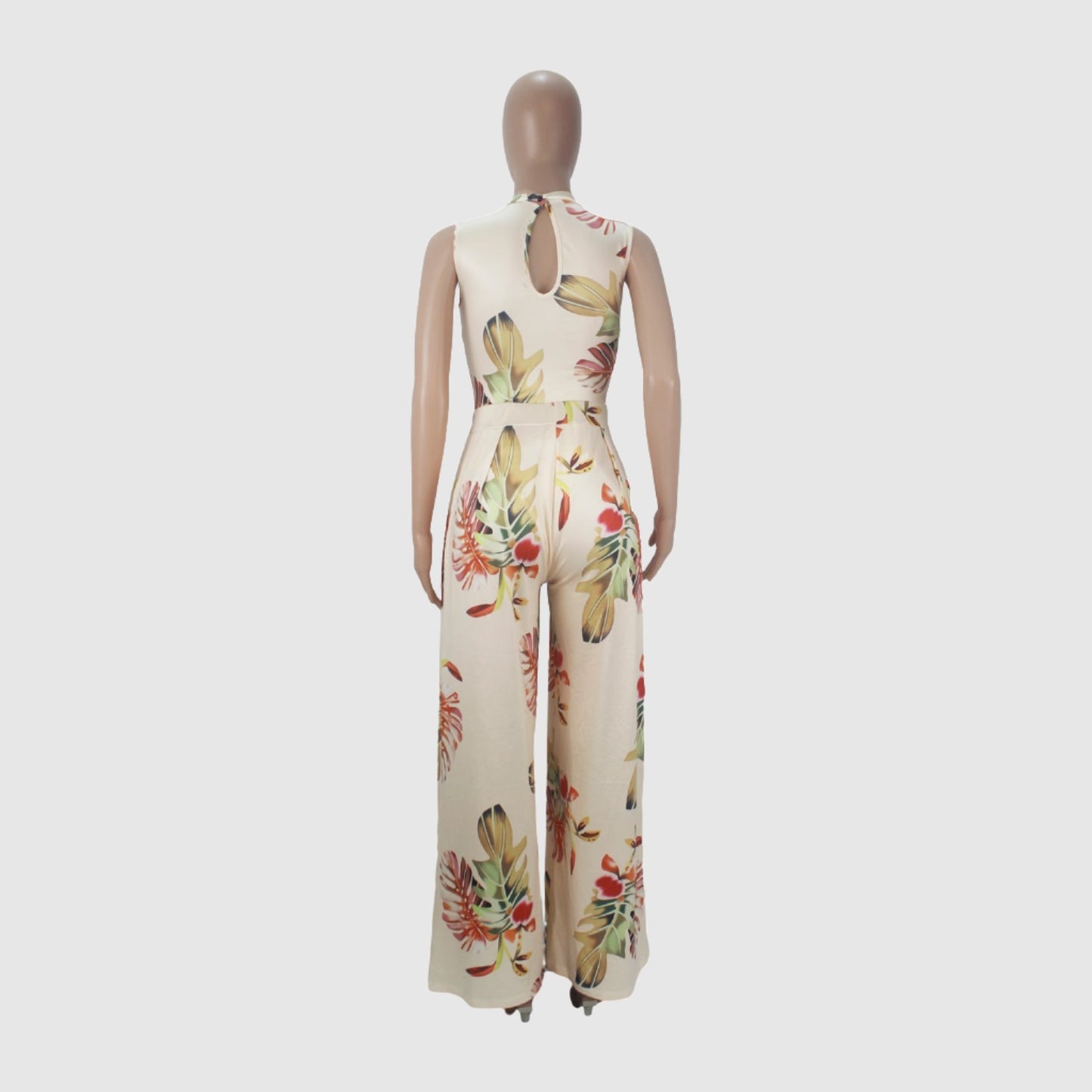 Women's Colorful Pattern Print Sleeveless Wide Leg Pants and Bodysuit Outfit Set - ChoreGirl