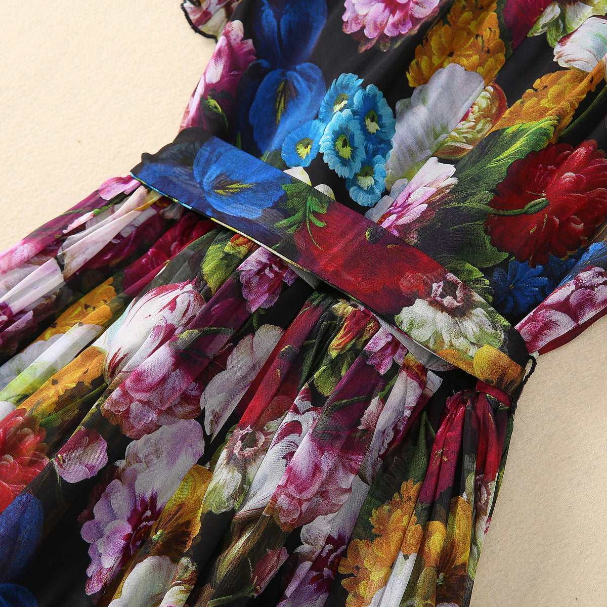 Women's Large Skirt Front Pleated Silk Chiffon Dress - ChoreGirl