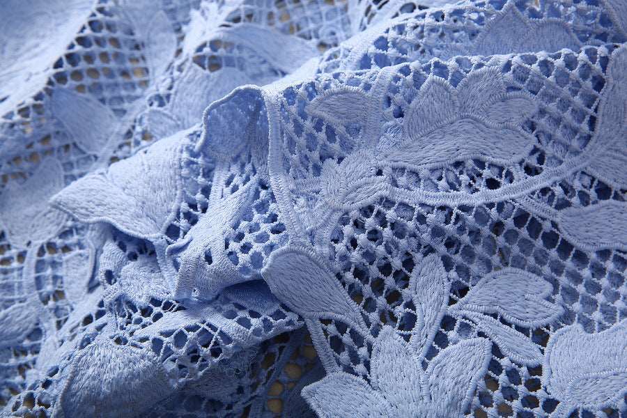 Women's Elegant Vintage Crocheted Round Neck Short Sleeve Dress - ChoreGirl