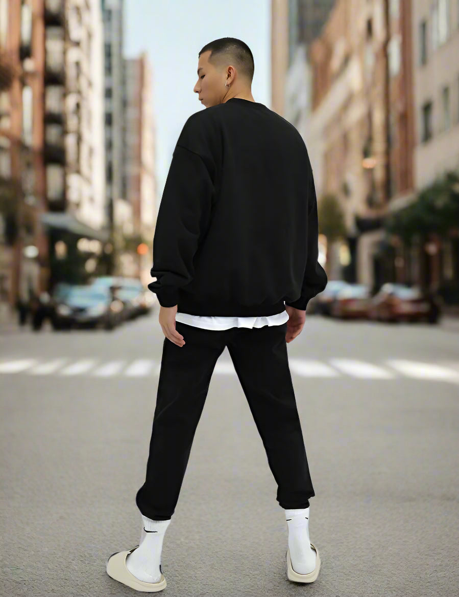 Unisex Heavy Terry Solid Color Loose Round Neck Sweatshirt and Sweatpants - ChoreGirl