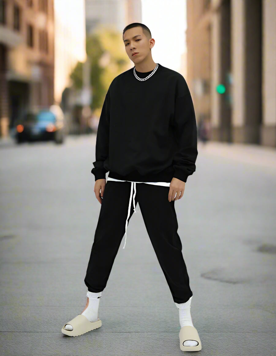 Unisex Heavy Terry Solid Color Loose Round Neck Sweatshirt and Sweatpants - ChoreGirl