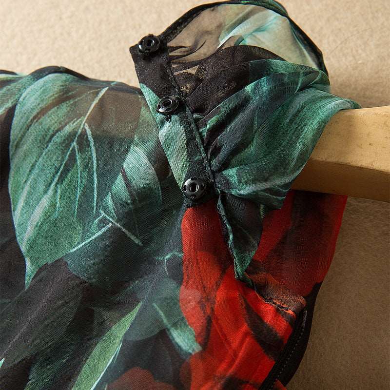 Women's Elegant Tie-neck Big Swing Chiffon Dress - ChoreGirl