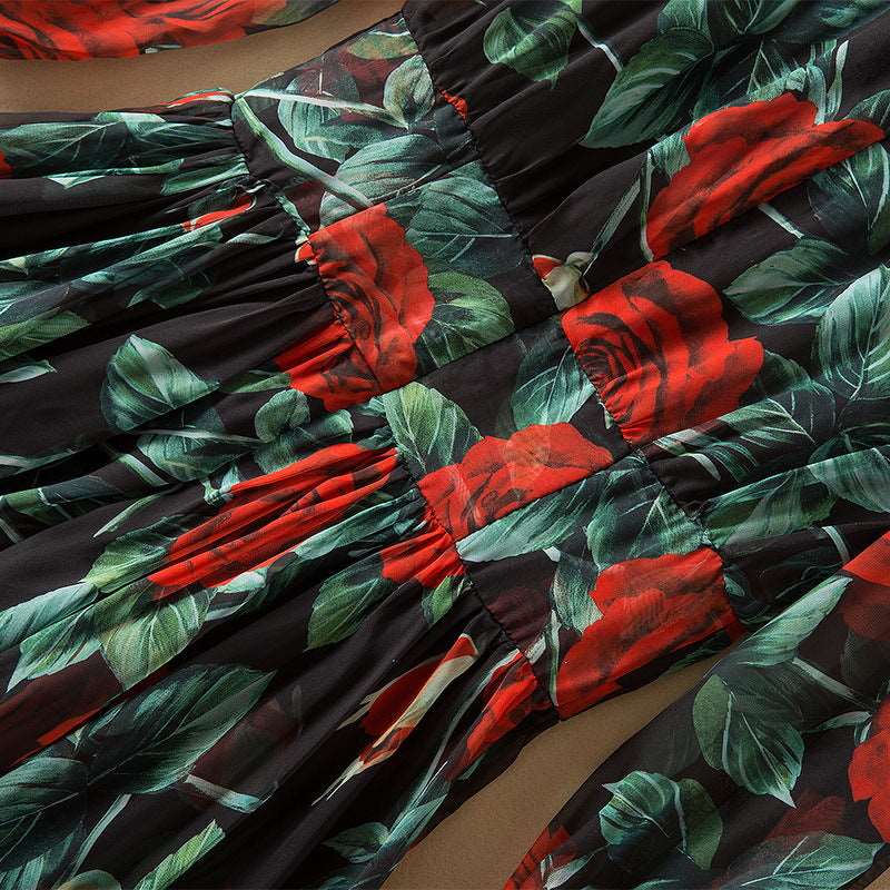 Women's Elegant Tie-neck Big Swing Chiffon Dress - ChoreGirl