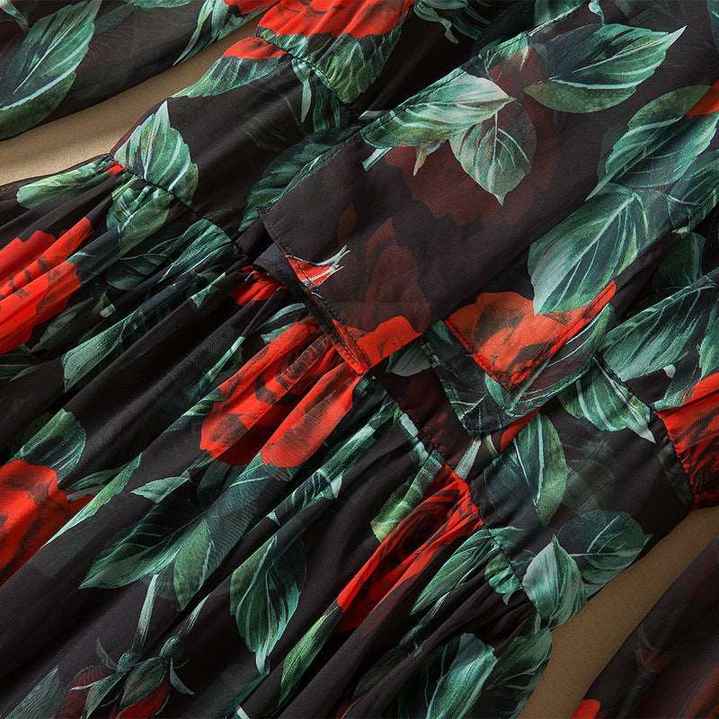 Women's Elegant Tie-neck Big Swing Chiffon Dress - ChoreGirl