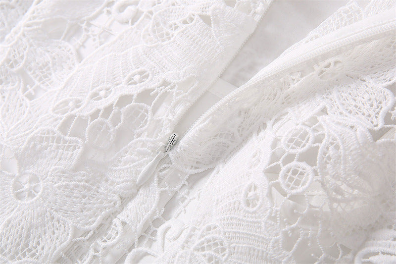 Women's Crocheted Flower Stitching Swing Dress - ChoreGirl