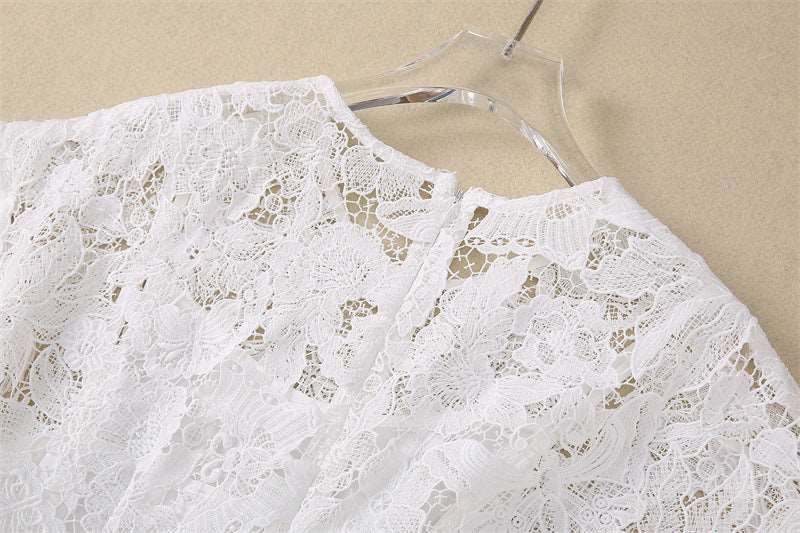 Women's Crocheted Flower Stitching Swing Dress - ChoreGirl