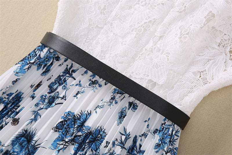 Women's Crocheted Flower Stitching Swing Dress - ChoreGirl