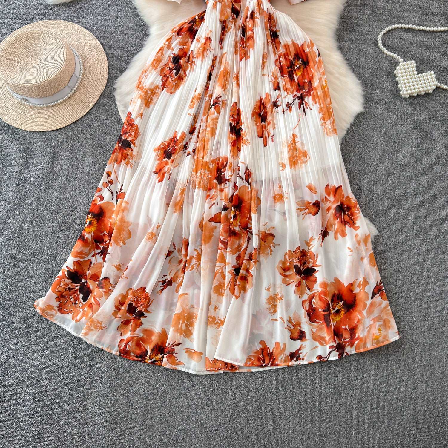 Women's Lace-up Bow Collar Slim Fit Long Chiffon Dress - ChoreGirl