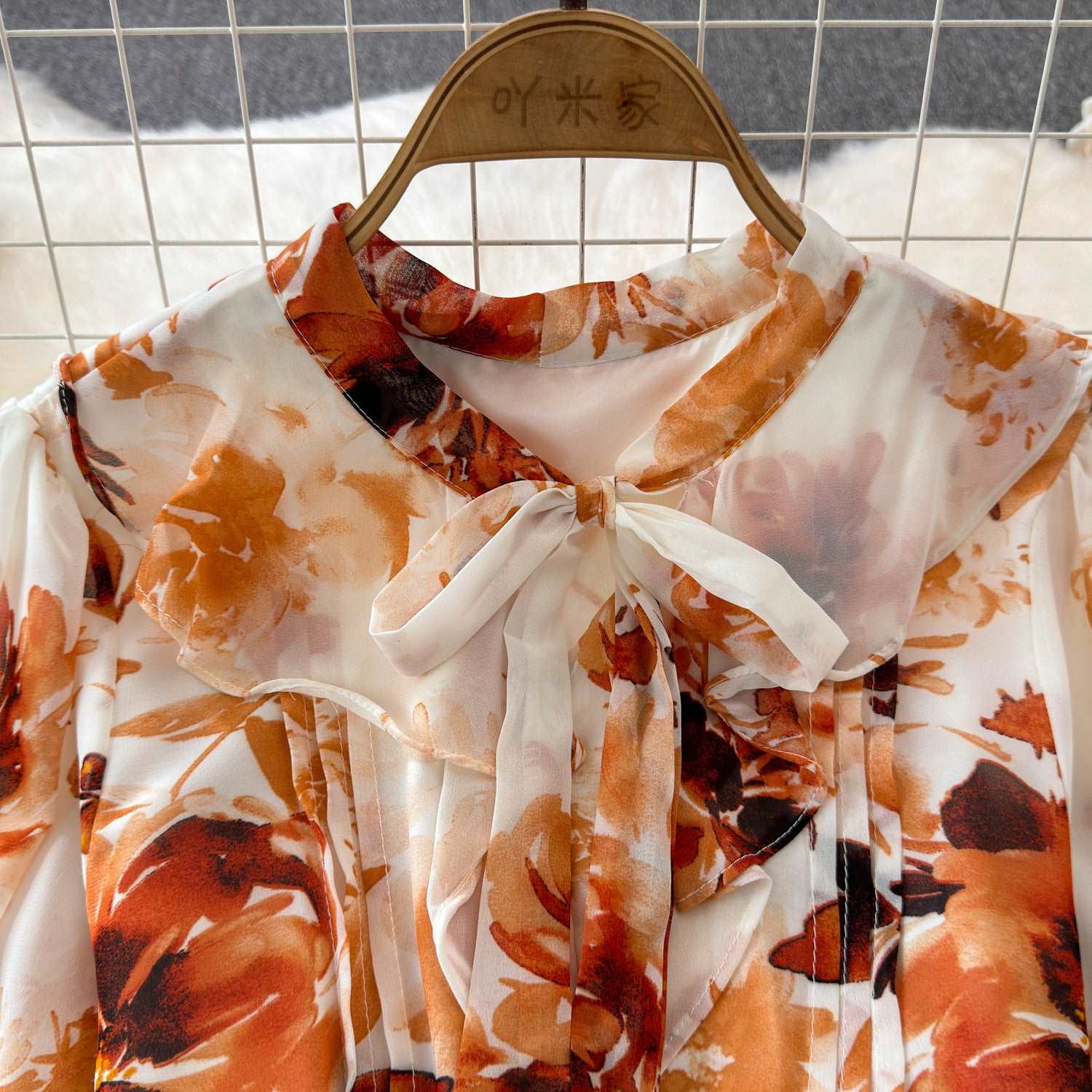 Women's Lace-up Bow Collar Slim Fit Long Chiffon Dress - ChoreGirl