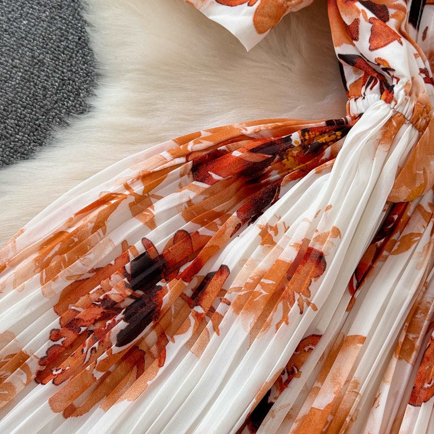 Women's Lace-up Bow Collar Slim Fit Long Chiffon Dress - ChoreGirl