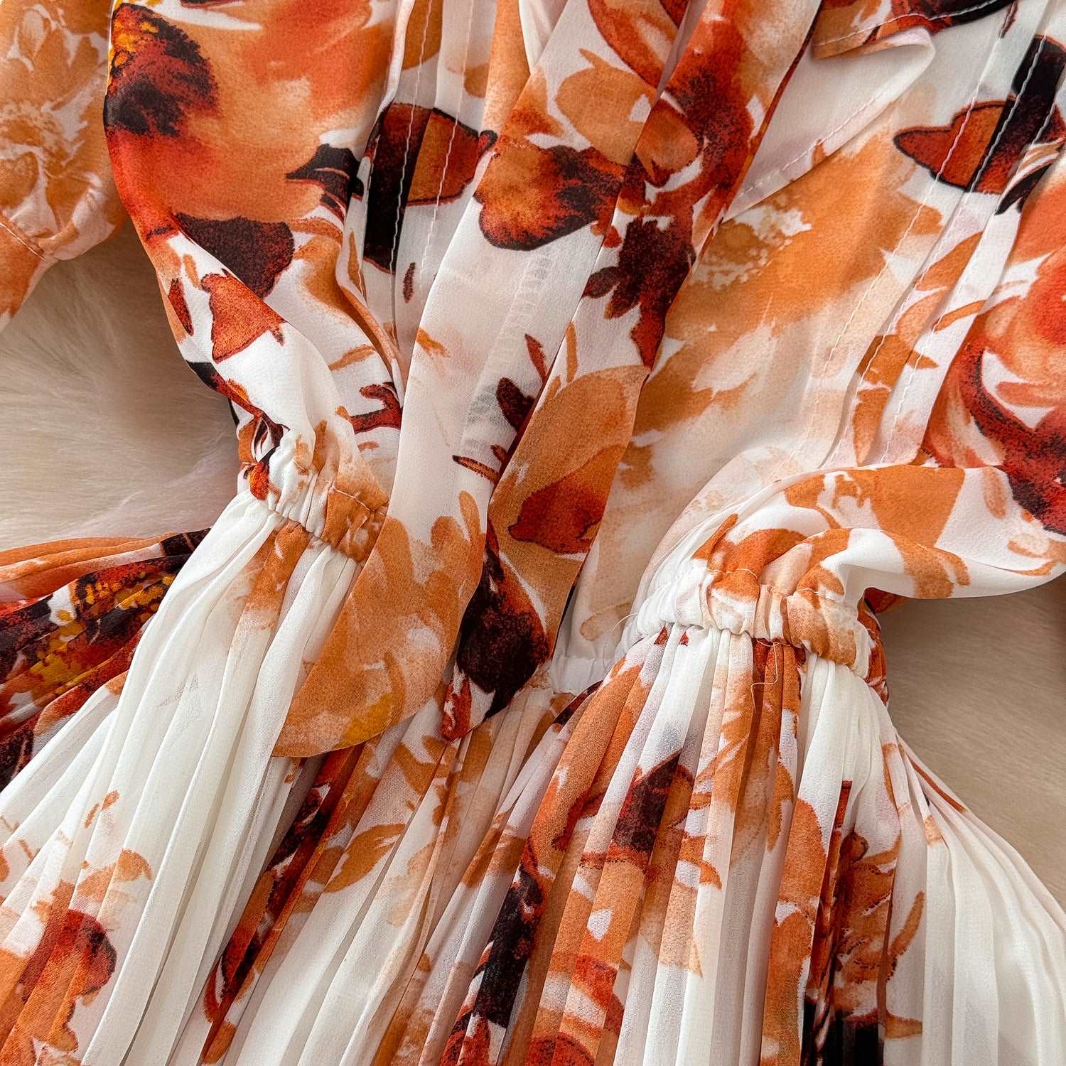 Women's Lace-up Bow Collar Slim Fit Long Chiffon Dress - ChoreGirl