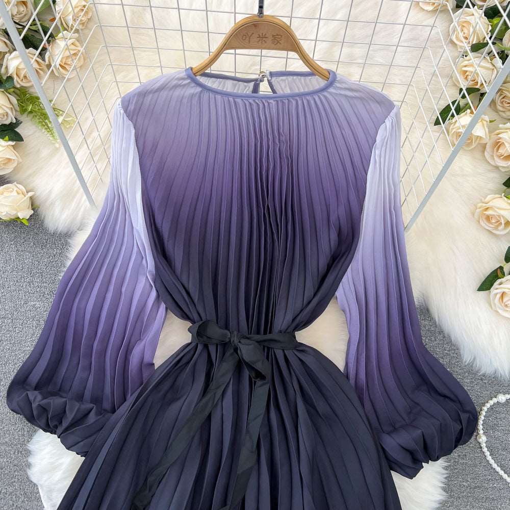 Women's Mid-length A- Line Gradient Pleated Dress - ChoreGirl
