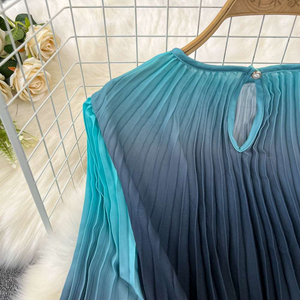 Women's Mid-length A- Line Gradient Pleated Dress - ChoreGirl