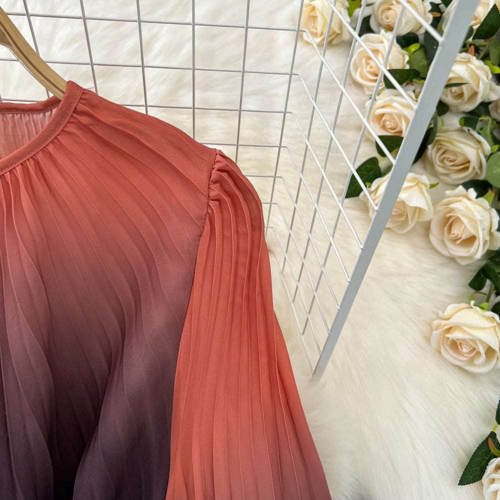 Women's Mid-length A- Line Gradient Pleated Dress - ChoreGirl