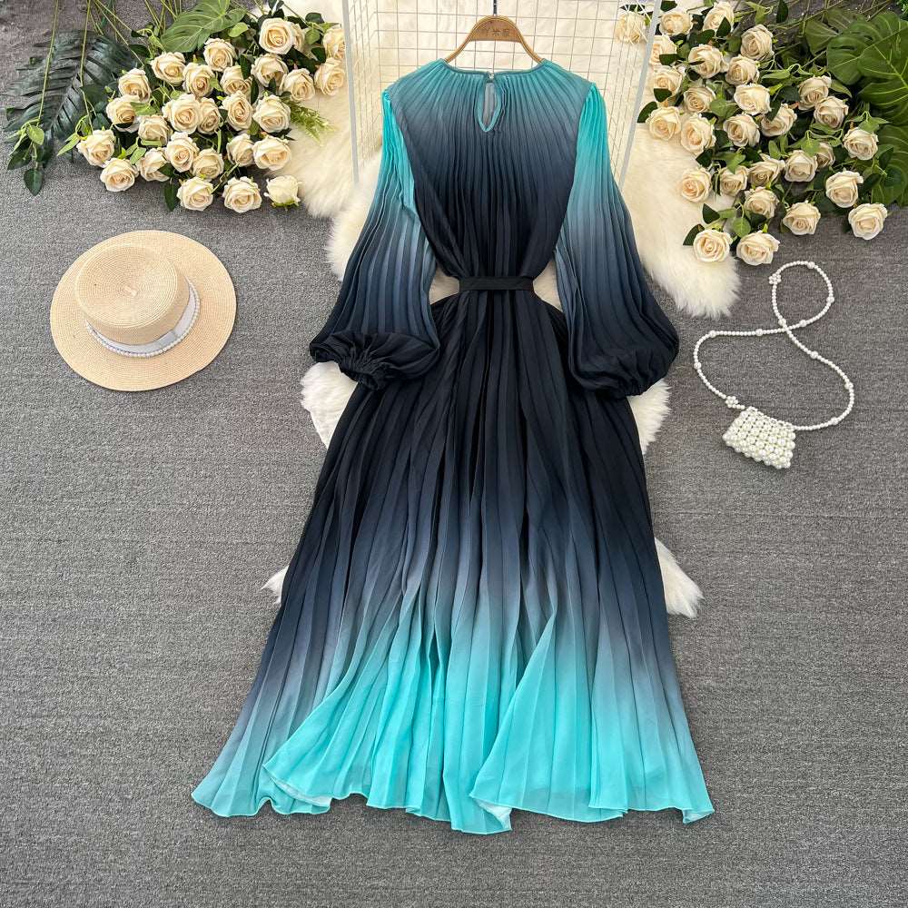 Women's Mid-length A- Line Gradient Pleated Dress - ChoreGirl