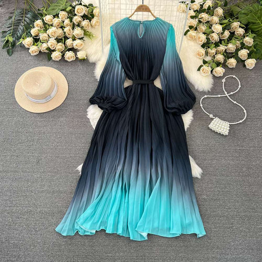 Women's Mid-length A- Line Gradient Pleated Dress - ChoreGirl
