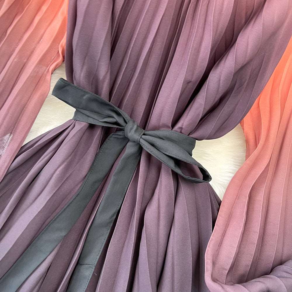 Women's Mid-length A- Line Gradient Pleated Dress - ChoreGirl