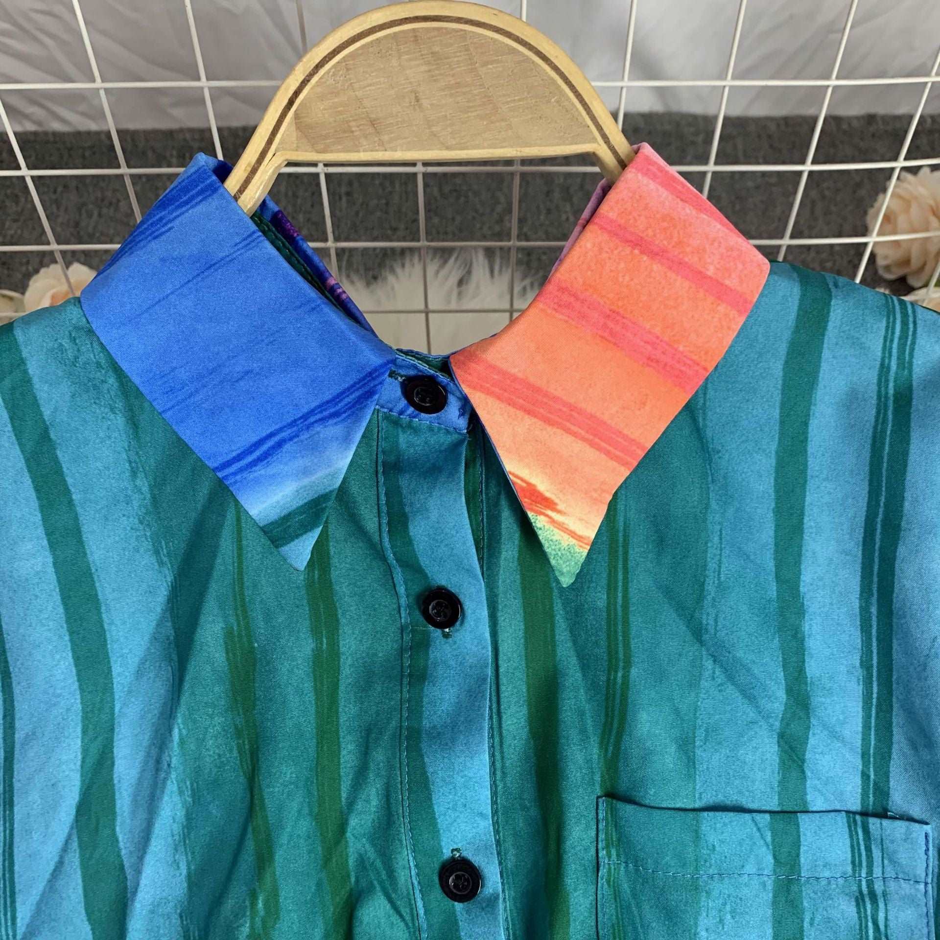 Women's Long Sleeve Stand Collar Single-breasted Shirt and High Waist Skirt Two-piece Outfit Set - ChoreGirl