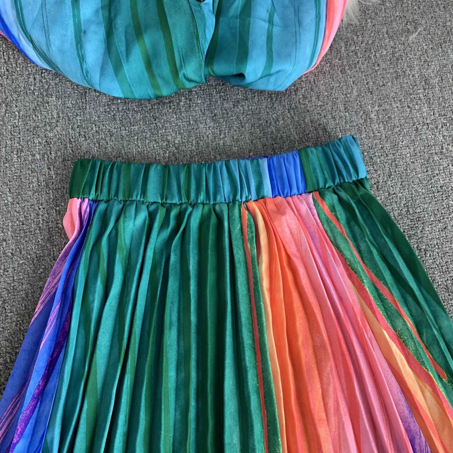 Women's Long Sleeve Stand Collar Single-breasted Shirt and High Waist Skirt Two-piece Outfit Set - ChoreGirl