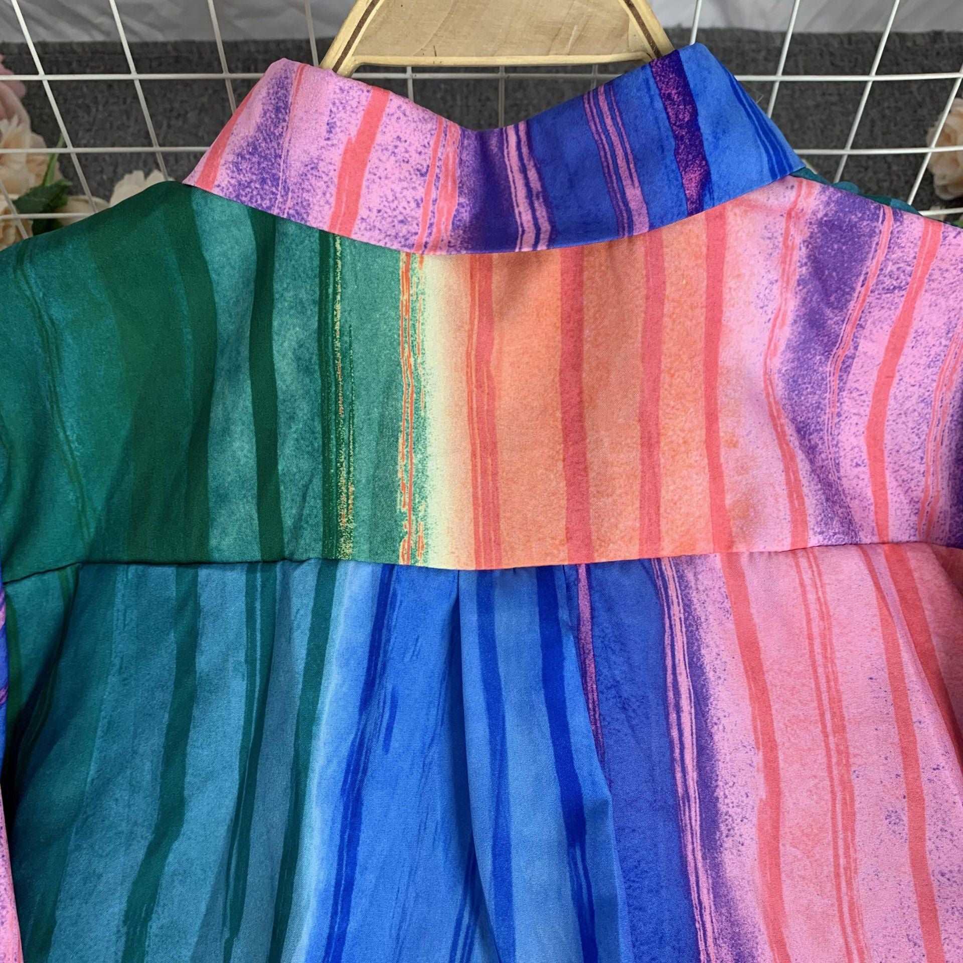 Women's Long Sleeve Stand Collar Single-breasted Shirt and High Waist Skirt Two-piece Outfit Set - ChoreGirl